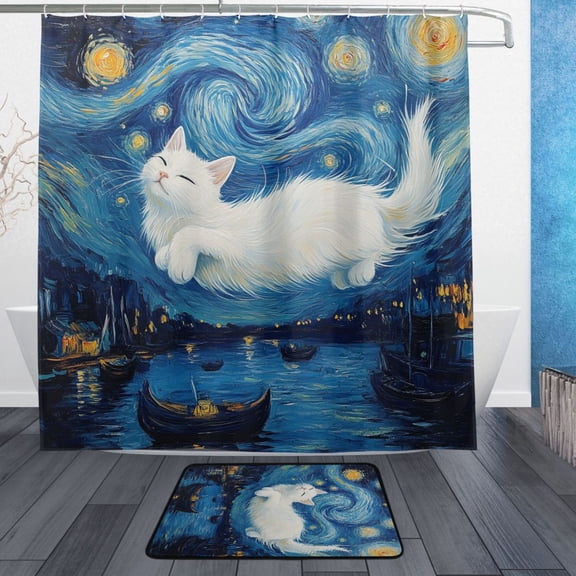 BZSMCE Shower Curtain and Bath Accessory Set,Dreaming Among The Stars Pattern