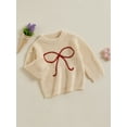 thumbnail image 3 of Suealasg Baby Girl Knit Sweater Long Sleeve Bowknot Embroidery Chunky Pullover Sweater 6M 1T 2T 3T Toddler Girl Fall Winter Warm Sweater Top, 3 of 7
