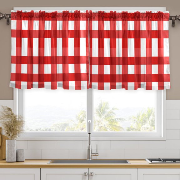 Ryvnso Red Checkered Curtains Sets Short Curtain Rod Pocket Half Window Cafe Farmhouse Tier 2 Panels 57"W x 24"L