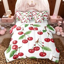 Feelyou Cherry Leaf Plant Bedding Comforter Set 7pcs, Cute Cartoon Theme King Bedding Sets