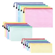 LUIISIS 15 Pcs Mesh Zipper Pouch, A4/A5/A6 Size Colorful Waterproof Document Pouch Zip File Folder for School Office Supplies