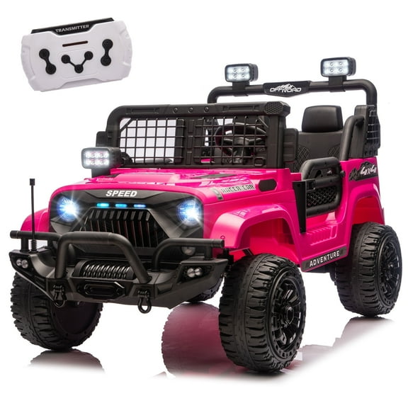 24V Ride on Toys for Big Kids, 2 Seater Ride On Car with Remote Control, Ride on Truck w/ 4-Wheeler Suspension, LED Headlights, Battery Indicator, Bluetooth, 3 Speed, Electric Car for Ages 3-8, Pink