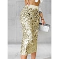 thumbnail image 4 of Sequin Skirt for Women High Waist Midi Skirt Sparkly Skirts for Night Out Cocktail Parties Gold S, 4 of 8