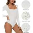 thumbnail image 4 of MANIFIQUE Women's Sexy Square Neck Bodysuit Long Sleeve Double Lined Shirt Tops, 4 of 6