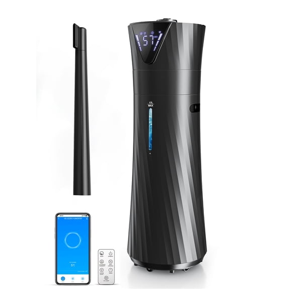 MONISEN 17L/4.5Gal Humidifier Large Room, Smart Quiet Ultrasonic Cool Mist Humidifiers for Bedroom, Covers 2000ft², 56H Runtime, 24H Timer, 3 Mist Modes Humidifiers for Home, Office, Plants, Black