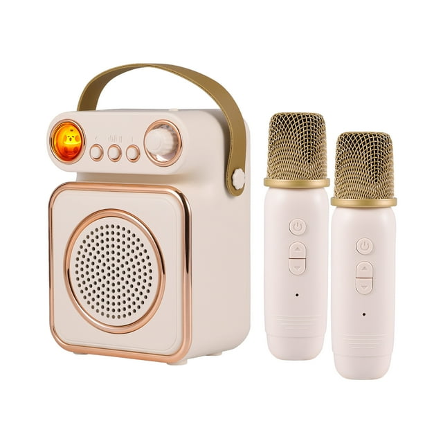 Riwcyla Mini Karaoke Machine Wireless Microphone and Speaker Set with 2 Microphone Rechargeable LED Color Night Light Handheld Mic Karaoke Speaker Gifts for Birthday Party Desktop Fitness Home KTV