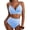 Light Blue, variant on Swimsuit Women Embroidered Floral Textured Bikini Sets 2 Piece High Waisted Bathing Suits Lace Up Back Scalloped V Neck Swimwear