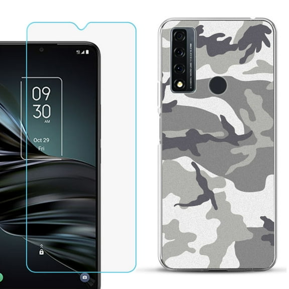 Slim-Fit Fashion Phone Case for TCL 20 XE, with Tempered Glass Screen Protector, by OneToughShield ® - Urban Camo