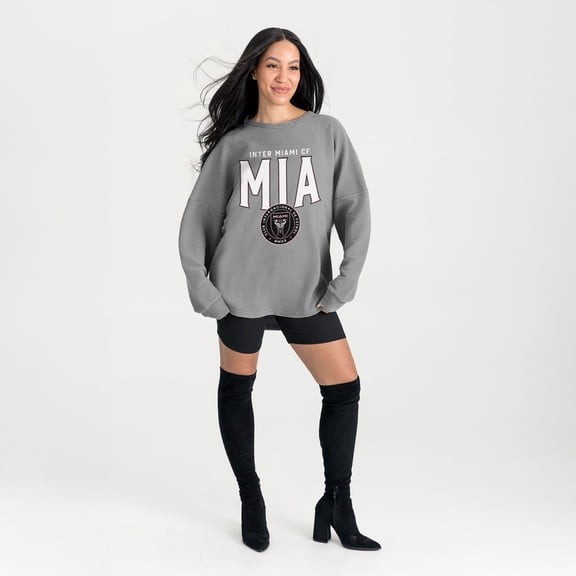 Women's Gameday Couture  Gray Inter Miami CF Oversized Pure Motion Corded Sweatshirt