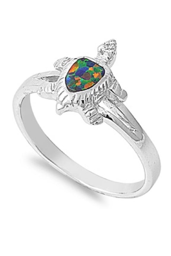 Turtle Heart Shell Black Simulated Opal Ring Sterling Silver Size 6