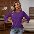 thumbnail image 7 of Qwertyu Womens Top 3/4 Sleeve T-shirts for Women Casual Crew Neck Three Quarter Length Sleeve Solid Fashion Loose Pullover Purple S, 7 of 7