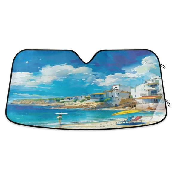 House on Beach Car Windshield Sun Shade Foldable Car Front Window Visor Heat and UV Protection 53x23.5