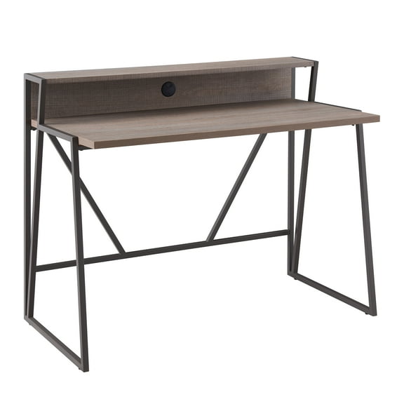 Leick Home Fletcher Contemporary Writing Desk with Single-Shelf, Roughsawn Oak/Gunmetal