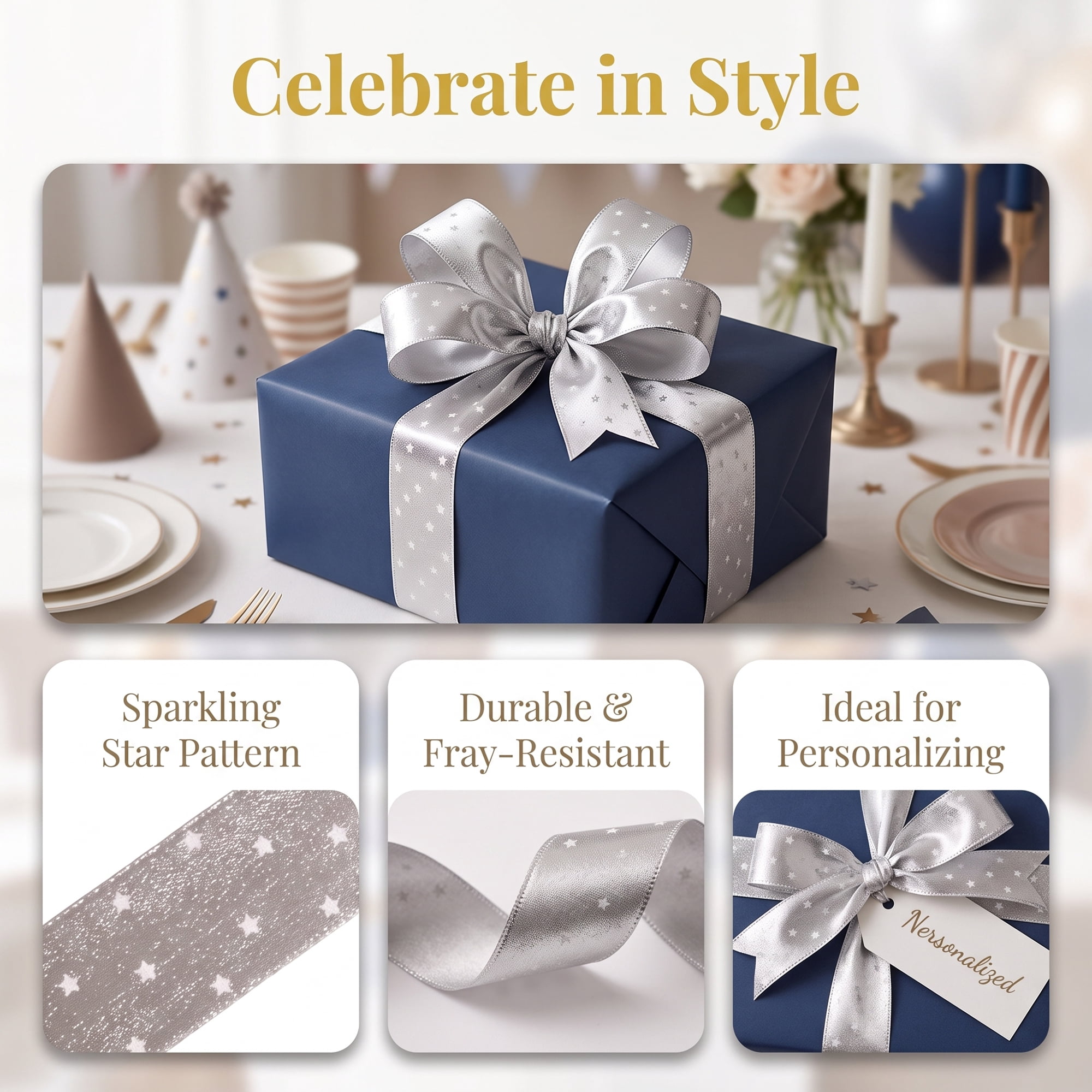 Unique Bargains Elegant Star Pattern Fabric Ribbon for Creative Presentations White Star