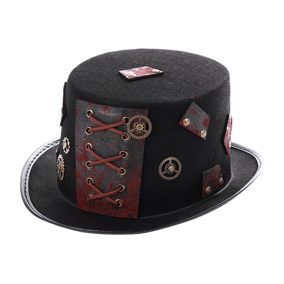 SHISUYAN Gothic Hat with Gear and Red String for Steampunk Costumes Masquerade Balls Renaissance Fairs One Size Fits Most Adults