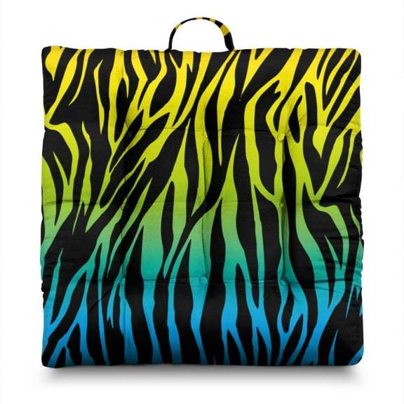 Rainbow Zebra Seat Cushion – 22x22 Inch Floor Pillow, Soft Dutch Velvet, Colorful Multicolor Zebra Pattern (Fun Cartoon Gradient Design for Kids & Trendy Spaces)