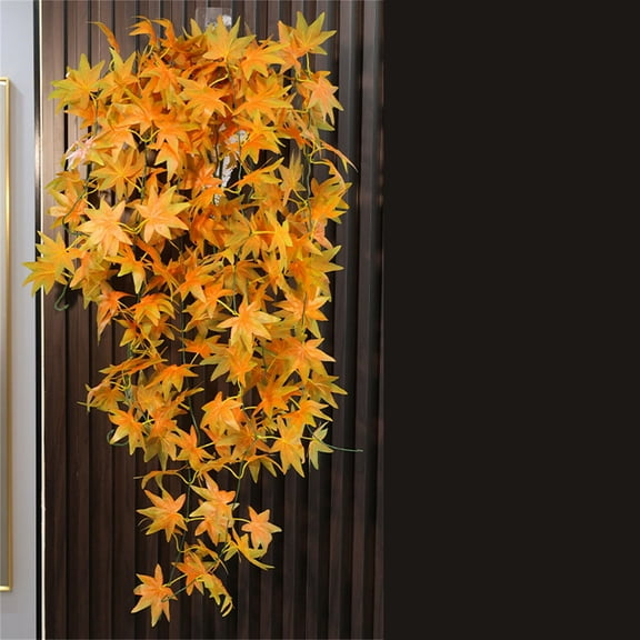 Fall Maple Leaf Garland 6.5Ft, Artificial Autumn Leaves Rattan Vine, Thanksgiving & Fall Home Decoration, Door, Mantel, Table Centerpiece, Indoor & Outdoor Decor, Orange