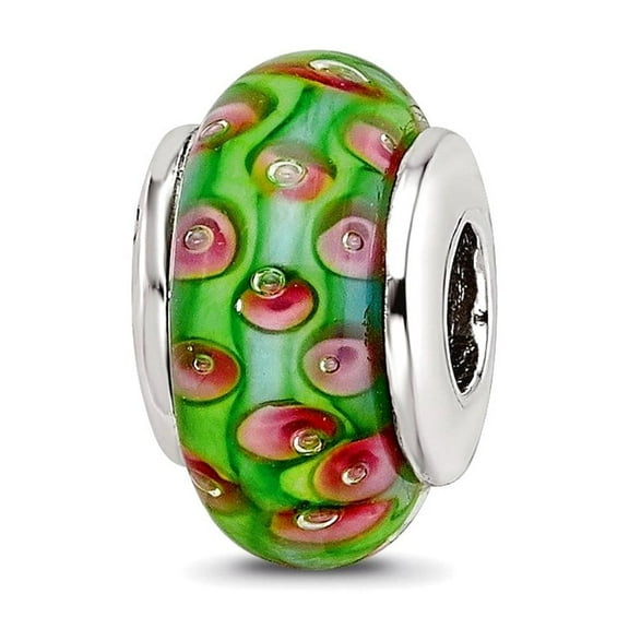 925 Sterling Silver Polished Artisan Oxidized Reflections Teen Green Murano Glass Bead Charm 11.82x6.36mm Wide Pendant N