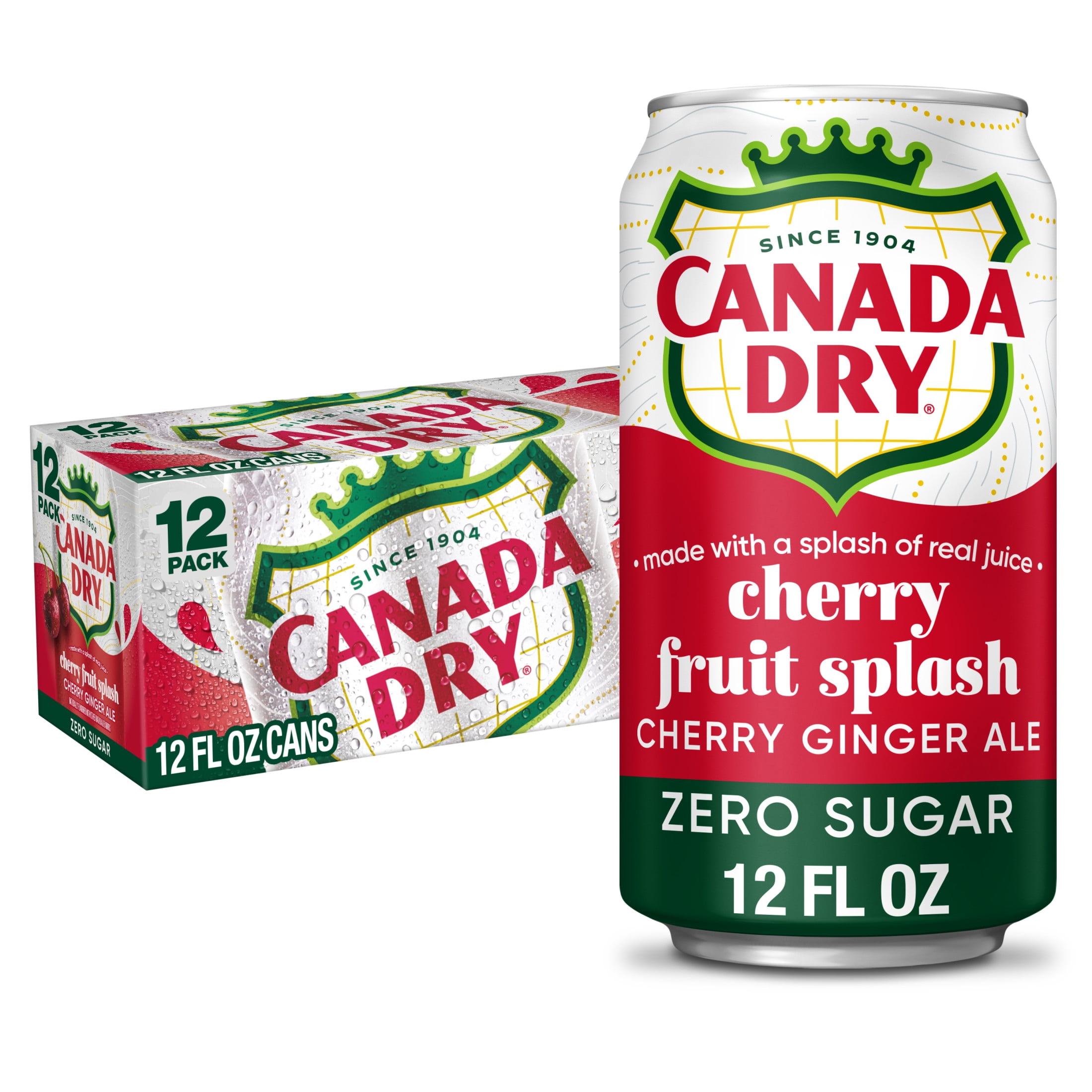 (4 pack) Canada Dry Caffeine Free Zero Sugar Fruit Splash Cherry Ginger Ale Soda Pop, 12 fl oz, 12 Pack Cans