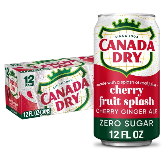 Canada Dry Caffeine Free Zero Sugar Fruit Splash Cherry Ginger Ale Soda Pop, 12 fl oz, 12 Pack Cans