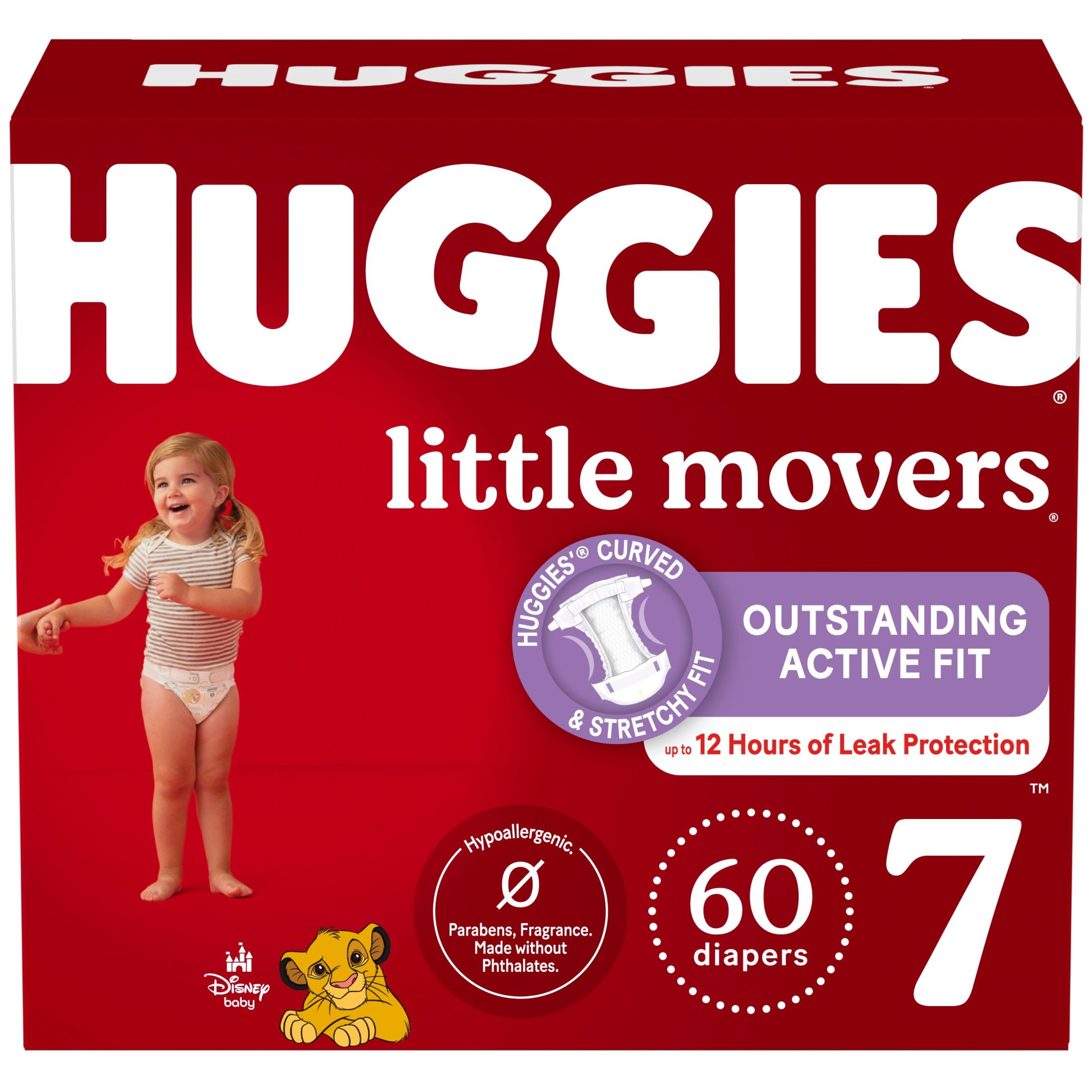 Huggies Little Movers Baby Diapers, Size 7 (41+ lbs), 60 Ct (Select for More)