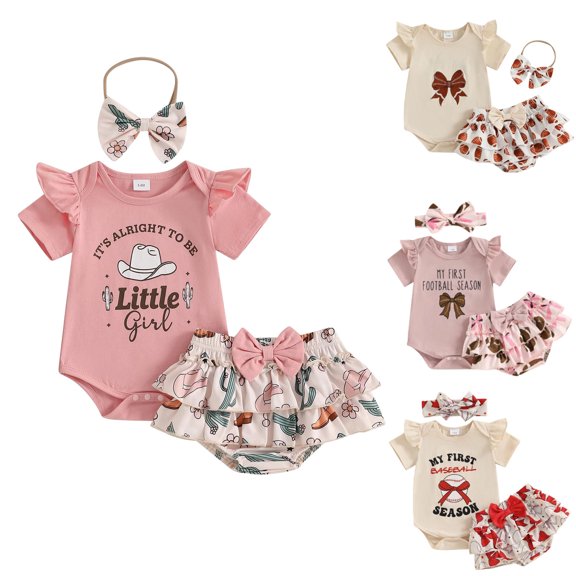 Faraee 0-18 Months Newborn Infant Baby Girl Clothes Ruffle Short Sleeve Romper Shorts Set Bowknot Floral Summer Outfits Beige