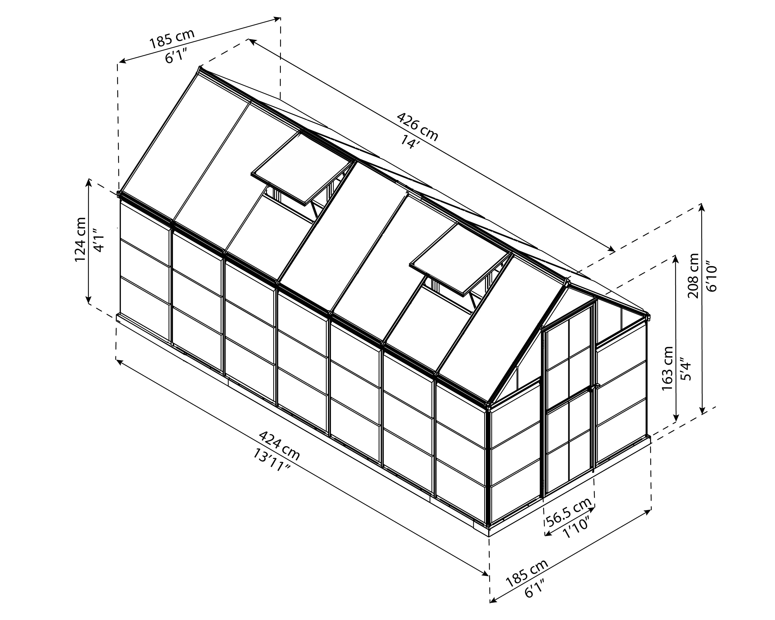 Palram - Canopia Hybrid 6' x 14' Polycarbonate/Aluminum Walk-In Greenhouse – Silver - with 2 Roof Vents