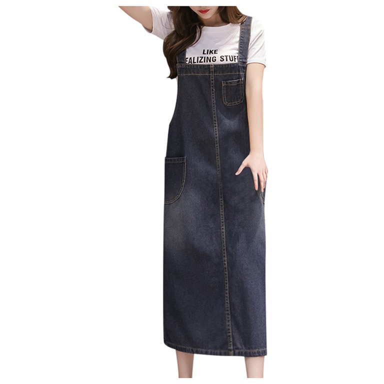 Shengwan Women's Long Denim Dress, Loose Dungaree, Elegant Dungaree, Denim  Skirt, blue : : Fashion
