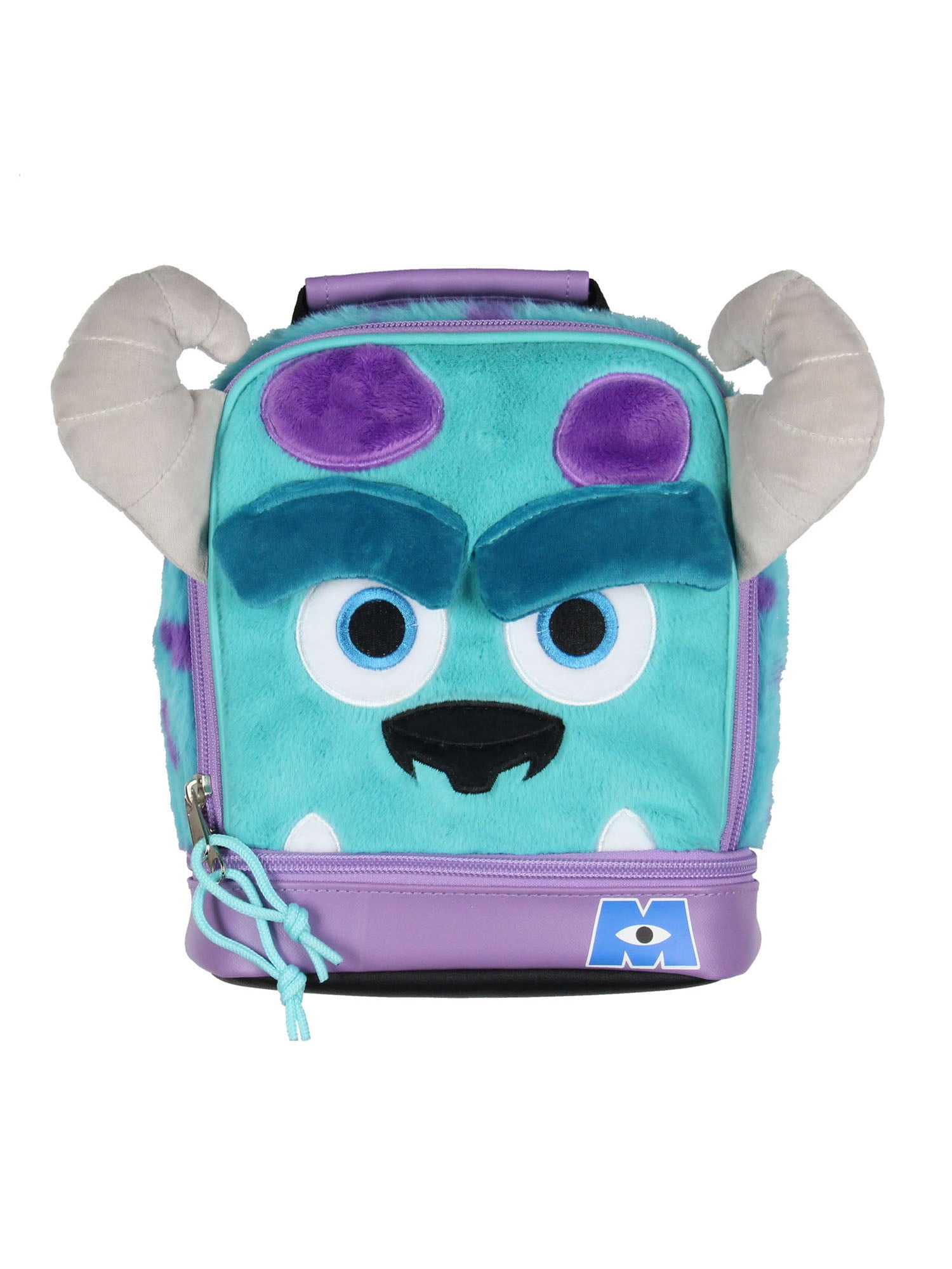 Disney Monsters Inc Sulley Lunch Bag – Plush Fuzzy 3D Horns Insulated Dual Compartment Lunch Box Tote 10"