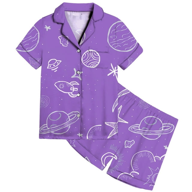 Ensemble de Pyjama Confortable pour Filles, Imprimé Ludique, Vêtements de Nuit pour une Nuit Confortable et des Rêveurs, Tailles Jeunes 2-13 Ans