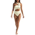 thumbnail image 2 of INSPIRE CHIC Women's 3D Flower Bandeau Bikini Sets 2 Piece Single Side Wide Double Strap Tops High Waist Bottoms Swimwear Bathing Suits X-Large White, 2 of 5