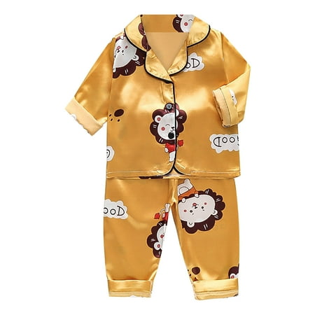 

Toddler Kids Baby Boys Girls Satin Cartoon Button Down Shirt Tops + Long Pants Silk Pajamas Sleepwear Outfits Loungewear Set Fall Clothes for Toddler Girls Girls Pajamas Size 6