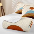 thumbnail image 4 of Castle Fairy Abstract Curved Hill Bed Spread Queen 3pcs,Mid Century Plant Outline Queen Coverlet Set,Orange Teal Cream,1 Quilt and 2 Pillowcases, 4 of 7