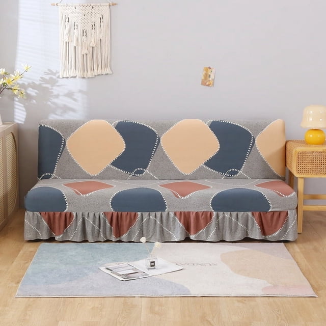 Xiao Hua Funda de sofá cama sin brazos, elástica, sencilla y plegable, con borde de faldón, estilo antiguo, de 47,24 a 59,05 pulgadas, estilo E