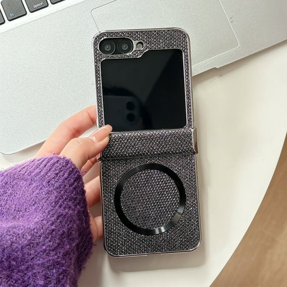 Glitter Case for Samsung Galaxy Z Flip 7 FE / Samsung Galaxy Z Flip 6, Plating Frame, Compatible with MagSafe, Ultra Slim Lightweight Sparkly Drop Protective Cover for Girls & Women, Black