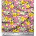 thumbnail image 1 of Soimoi Japan Crepe Satin Fabric Ogee Damask,Plumeria & Daffodil Floral Printed Fabric 1 Yard 42 Inch Wide, 1 of 1