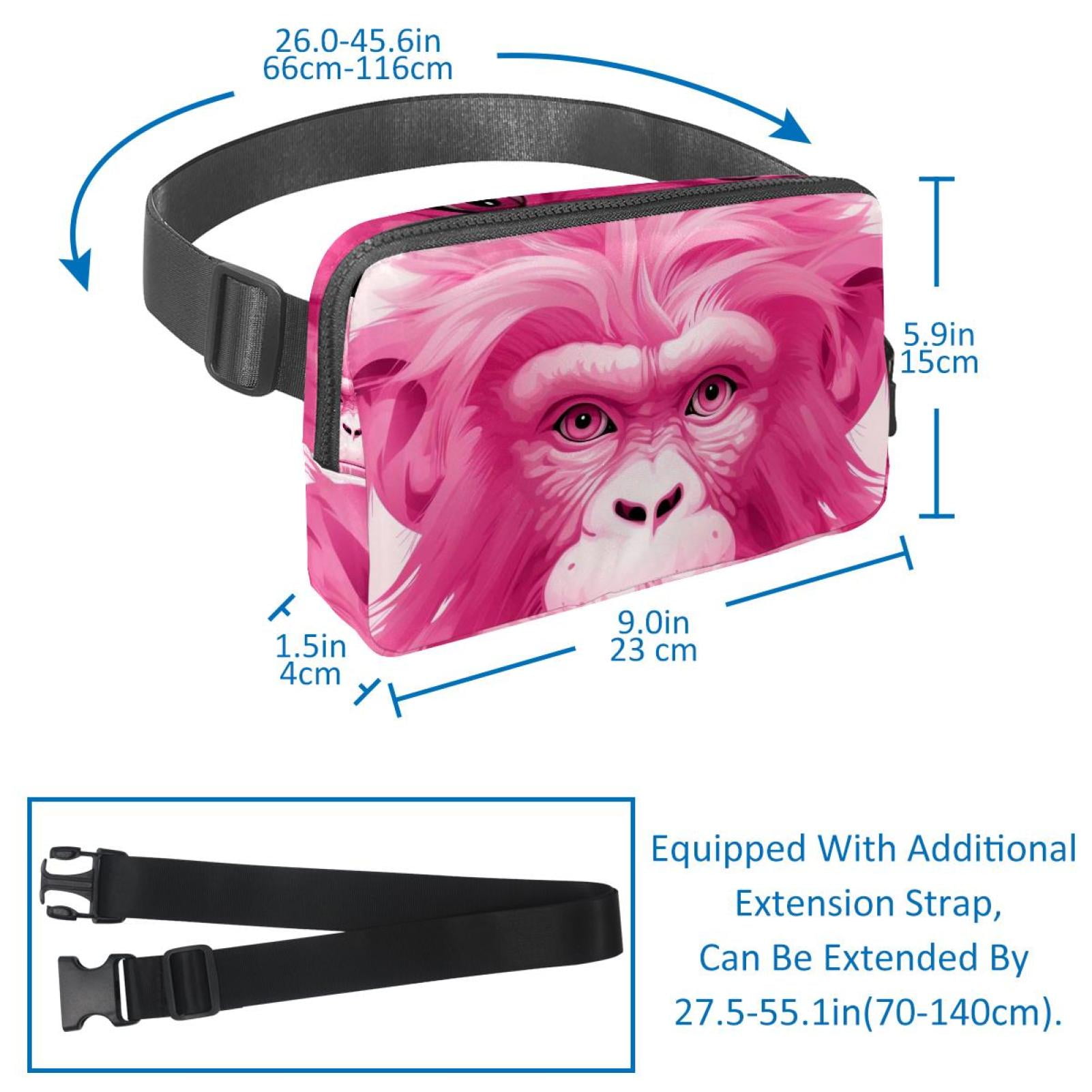 Pink monkey orangutan Lightweight Adjustable Crossbody Bag with Extension Strap - Unisex Fanny Pack