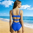 thumbnail image 4 of Tween Girls Neon Blue High Waisted Bikini Set - Youth Two Piece Halter Top Cross Wrap Front Cutout Swimsuit - Kids Bathing Suit 8-14,Size 7-8T, 4 of 8