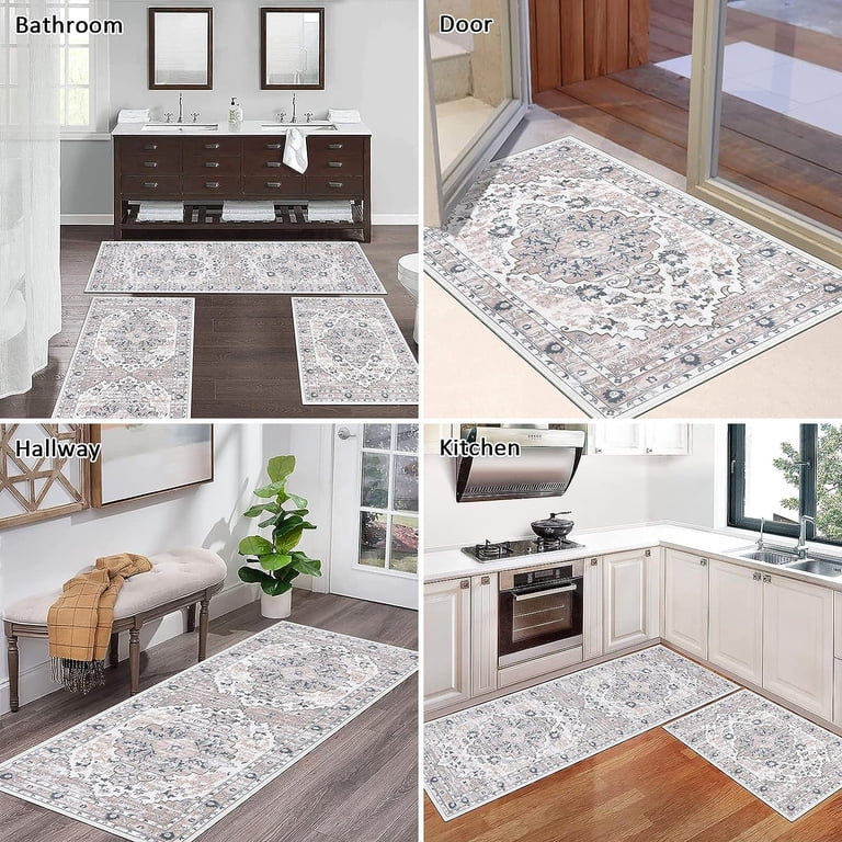 Olgaa Non-Slip Kitchen Rugs Set Of 3 – Absorbent, Washable, Rubber Backing For Sink, Entryway & More