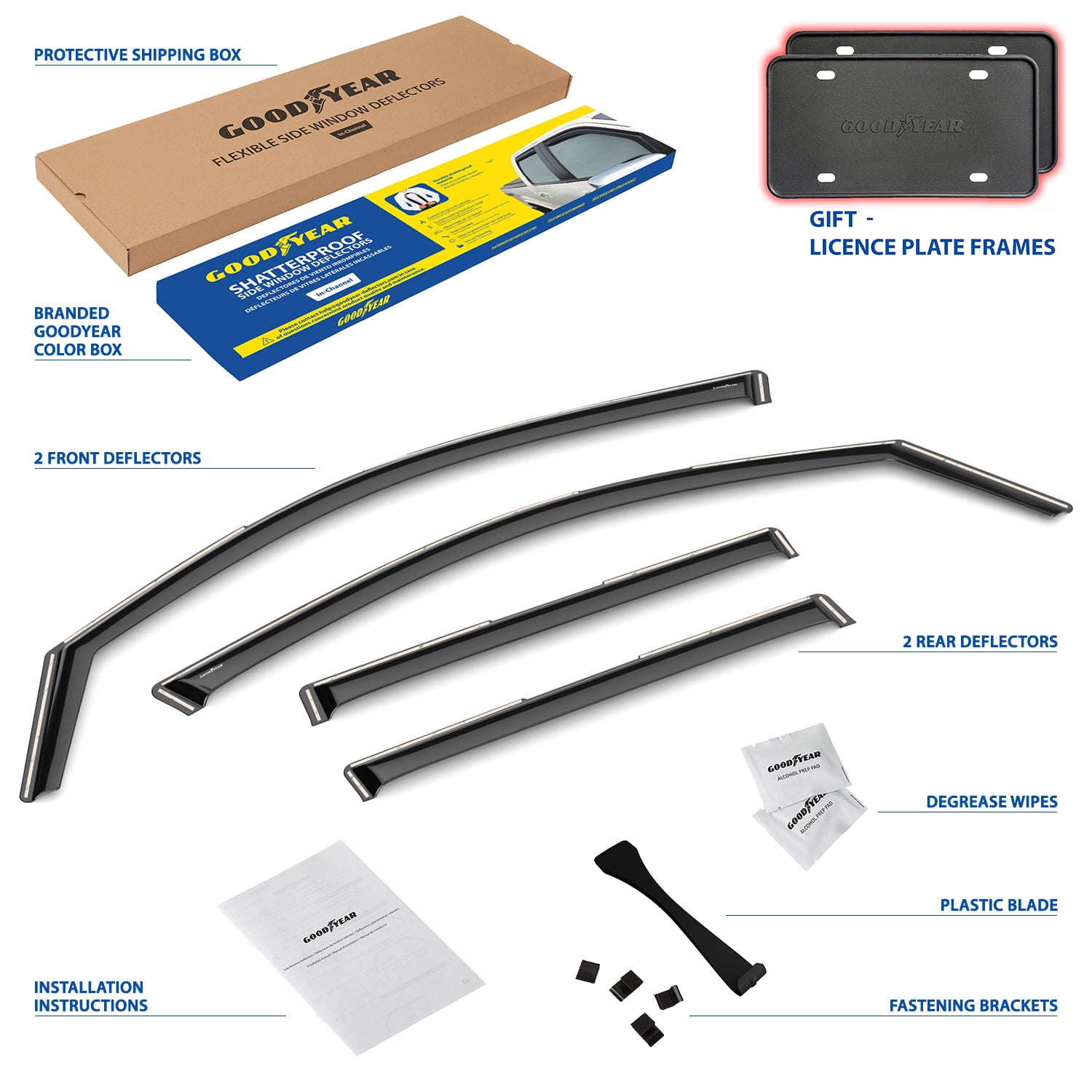 Goodyear Shatterproof In-Channel Window Deflectors for Toyota Corolla Cross 2022-2024, Rain Guards, Window Visors for Cars, Vent Deflector, Car Accessories, 4 pcs - GY007895