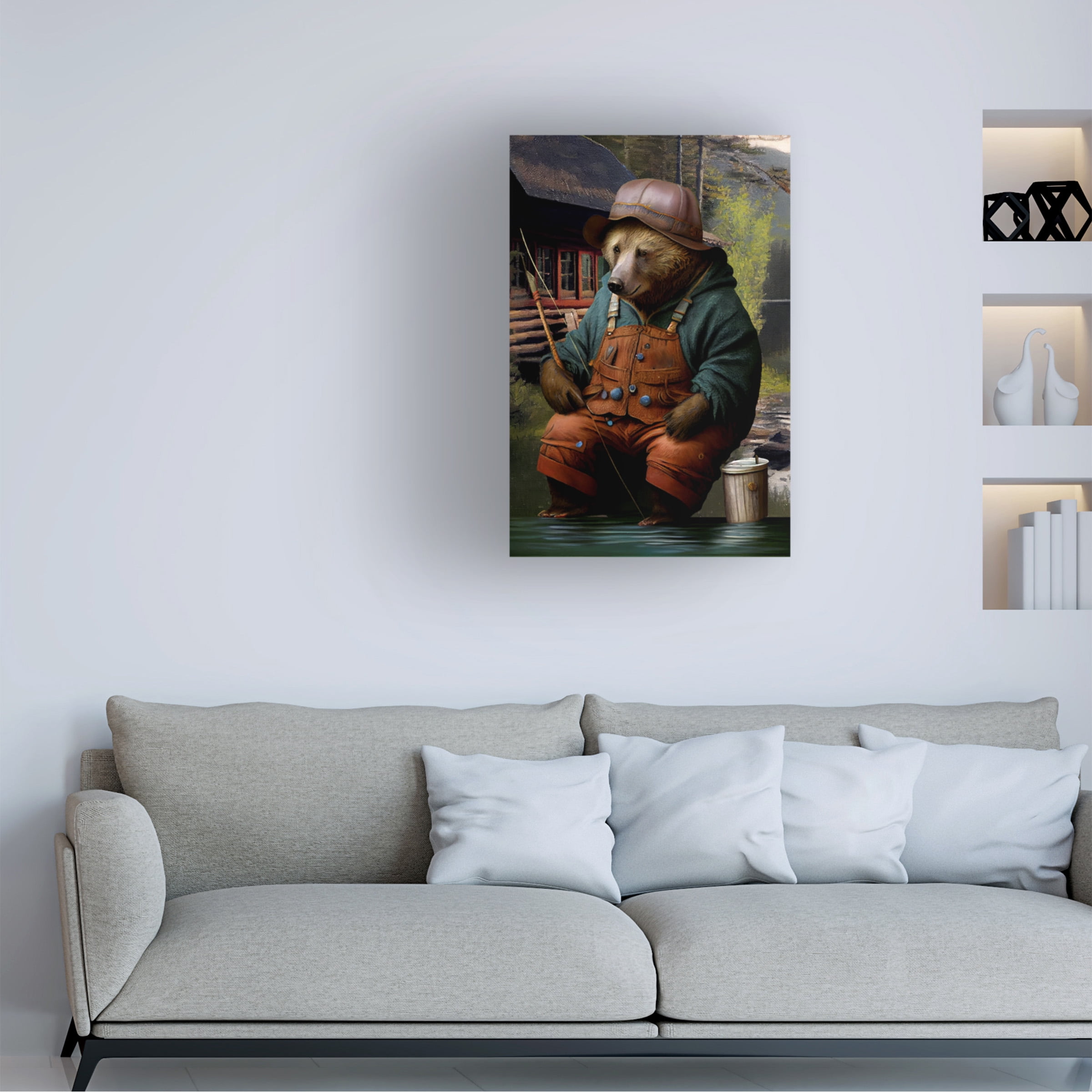 Canvas Wall Art - Sasha 'Fishing Bear II' Wall Art for Living Room, Bedroom, or Office DÃ©cor by Trademark Fine Art - 16 x 24 Inches