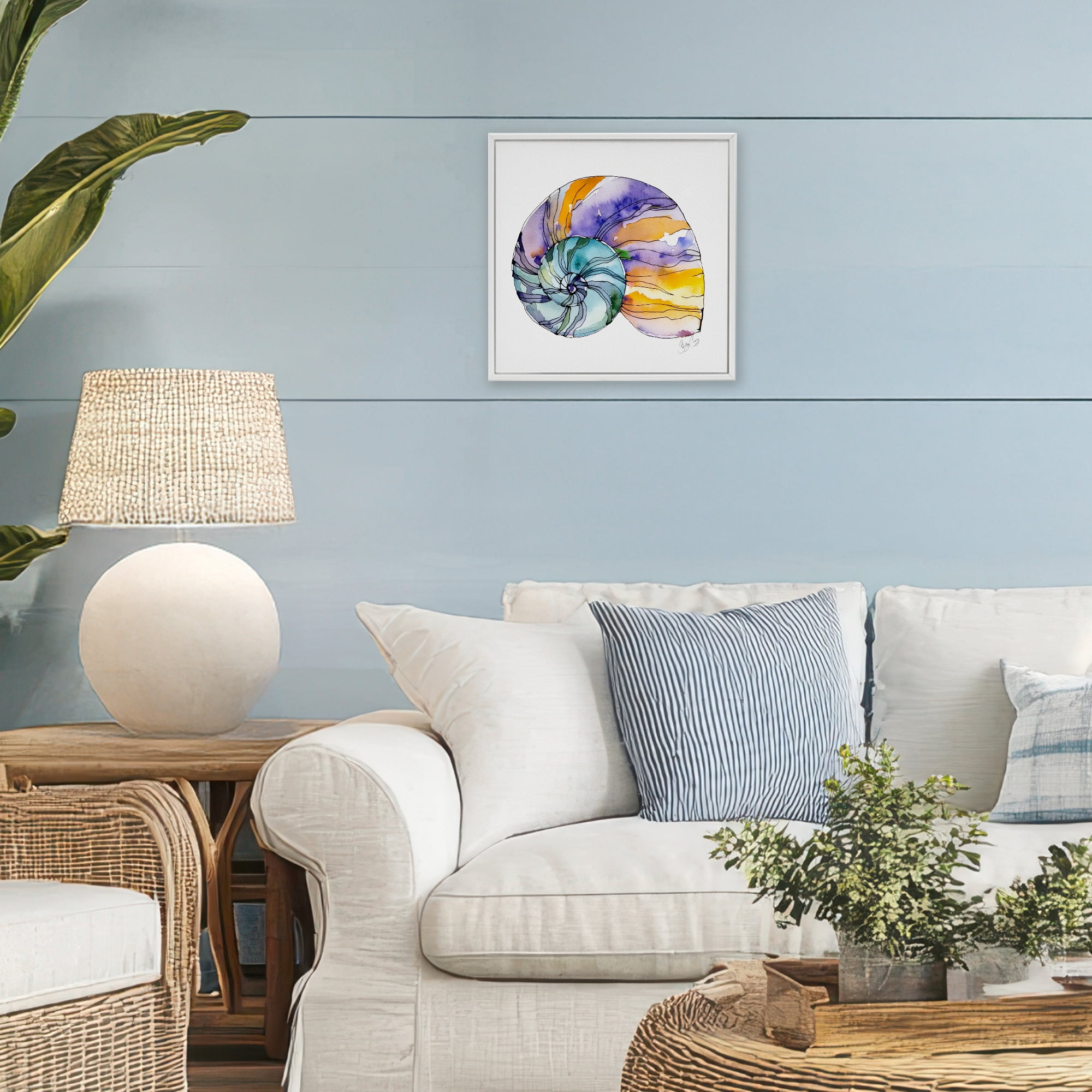 Stupell Industries Sunlit Striped Nautilus White Framed Giclee Art, design by Shelly Craig