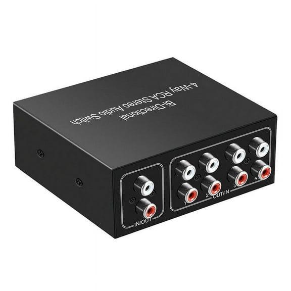 4 Ports Bi-Directional Audio Switcher Box Audio Rotary Switch Plug Play Audio Splitter for TV Game Console Headphone,1 x RCA Stereo Audio Switch,Black