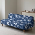 thumbnail image 3 of ZIATUBLES Flower Navy Blue Armless Sofa Cover, Stretch Futon Slipcover with Elastic Bottom Dustproof Couch Cover Machine Washable Furniture Protector for Living Room Bedroom, 3 of 9
