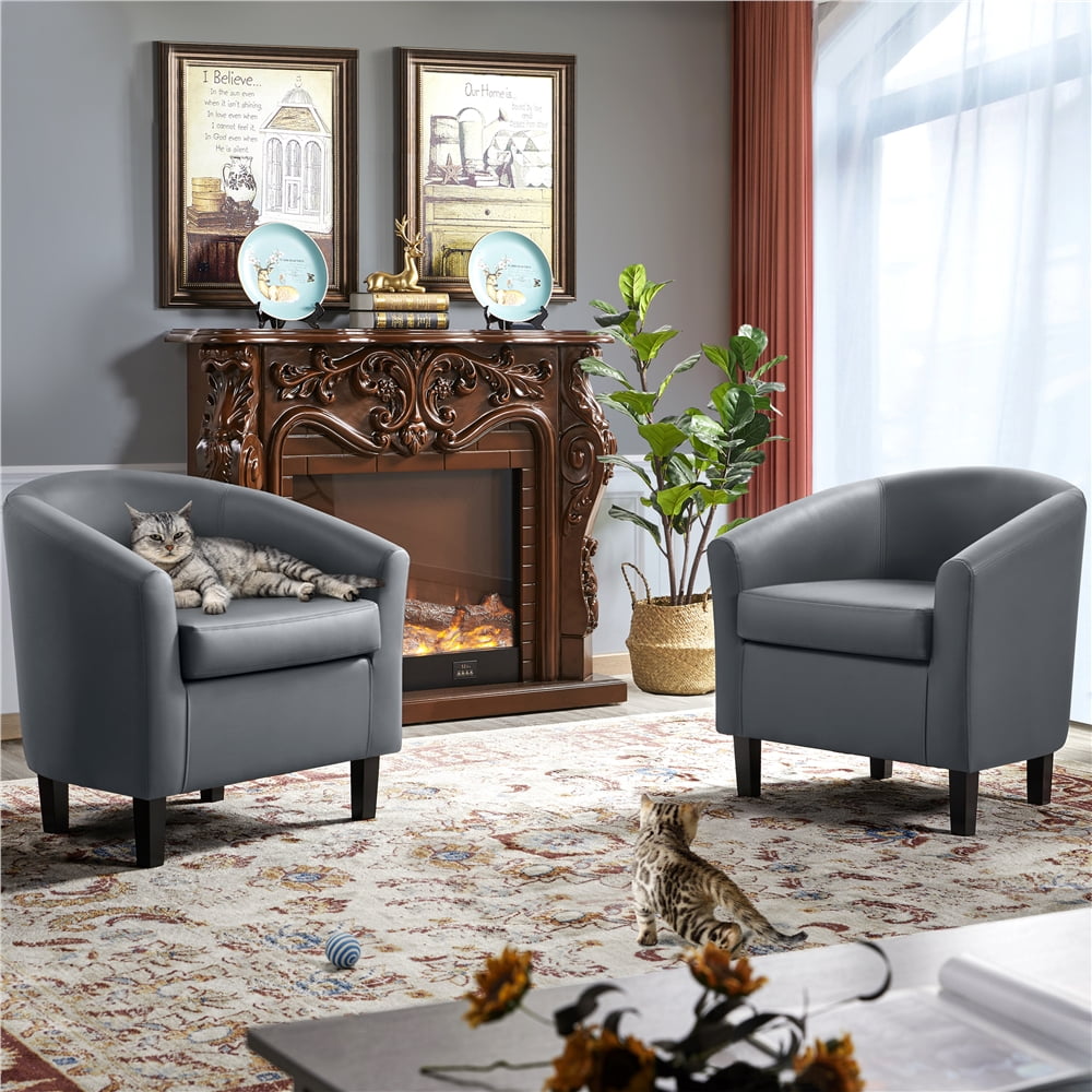 Renwick Faux Leather Living Room Barrel Accent Club Chair, Dark Gray  (图2)