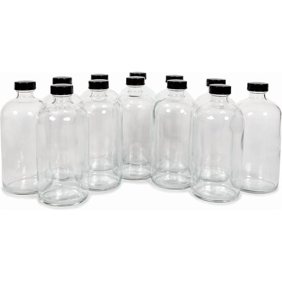 Vivaplex, 12, Clear, 16 oz Glass Bottles, with Lids