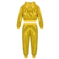 thumbnail image 2 of Doomiva Kids Boy Girl Jazz Hip Hop Dance Costume Shiny Metallic Top and Pants Suit Dancewear Yellow 12-14, 2 of 6