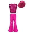 thumbnail image 2 of iiniim Kids Girls Sequins Hip Hop Jazz Dance Vest Tops with Flared Pants and Hat Modern Dancewear Hot Pink 170, 2 of 5
