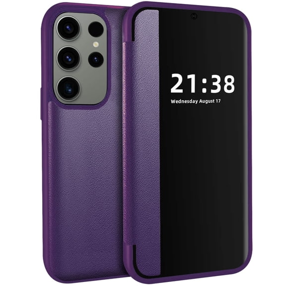 For Samsung Galaxy s24 Plus PU Leather Window Flap Case with Cover - Dark Purple