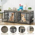 thumbnail image 4 of 86.2" Double Dog Crate Furniture for 2 Dogs,  Wooden Dog Kennel with Adjustable Bowls, Dog Crate Wooden TV Stand End Table for Large, Gray, 4 of 7